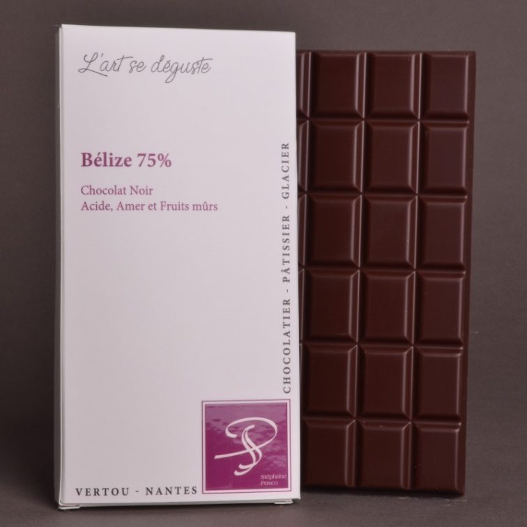 Tablette Belize 75% Chocolat Noir de Stéphane Pasco, Pure Origine, aux notes Acides, Amères et Fruits Murs