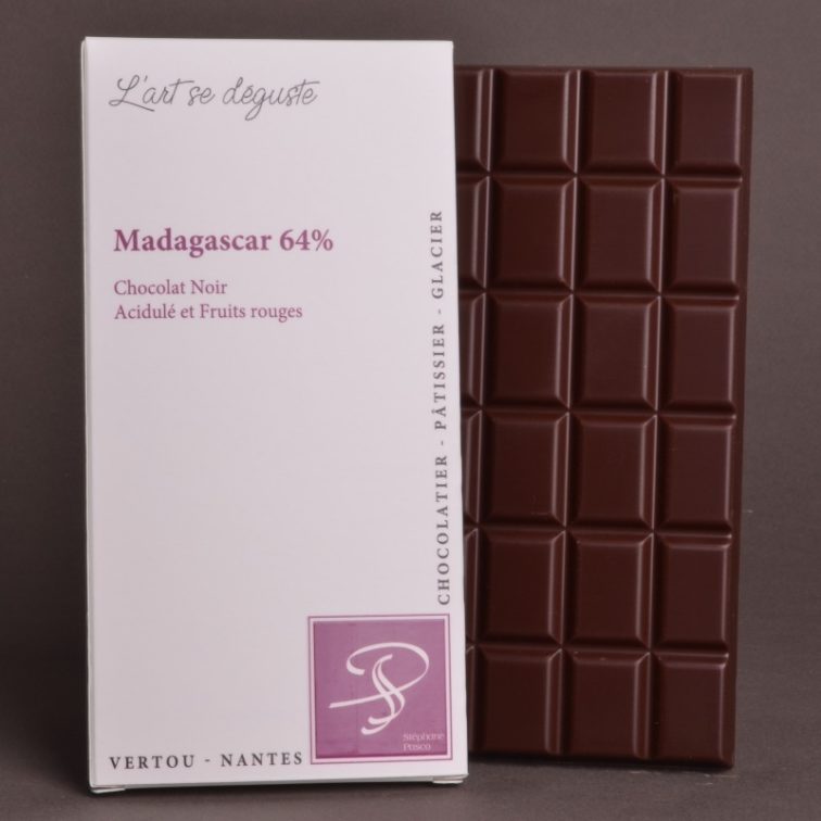 Tablette Madagascar 64% Chocolat Noir de Stéphane Pasco, Pure Origine, aux notes Acidulées et de Fruits rouges