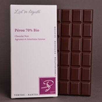 Tablette Pérou 70% Bio Chocolat Noir de Stéphane Pasco, Pure Origine, aux notes d'Agrumes et tout en Amertume Intense