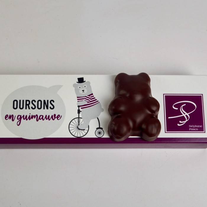 6 Guimauves Framboise enrobées de Chocolat Noir, en forme d'Ourson, de Stéphane Pasco, Chocolatier à Nantes