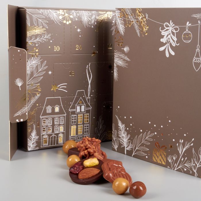 Détail du calendrier de l'Avent 2024, chocolats et gourmandises, de Stéphane Pasco, artisan Chocolatier à Nantes et Vertou