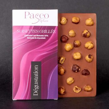 Tablette de Chocolat Lait Noisettes Grillées 35% Dégustation de Stéphane Pasco, artisan Chocolatier à Nantes et Vertou