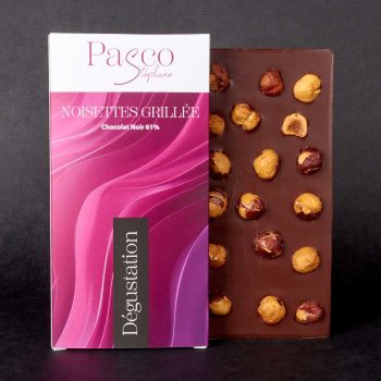 Tablette de Chocolat Noir Noisettes Grillées 35% Dégustation de Stéphane Pasco, artisan Chocolatier à Nantes et Vertou