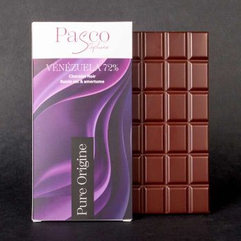 Tablette de Chocolat Noir Venezuela 72% Pure Origine de Stéphane Pasco, artisan Chocolatier à Nantes et Vertou