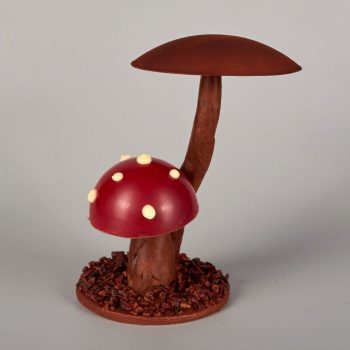 Champote, le montage Chocolat et praliné Noisette, en forme de Champignon de l'automne, de Stéphane Pasco, artisan chocolatier à Nantes et Vertou