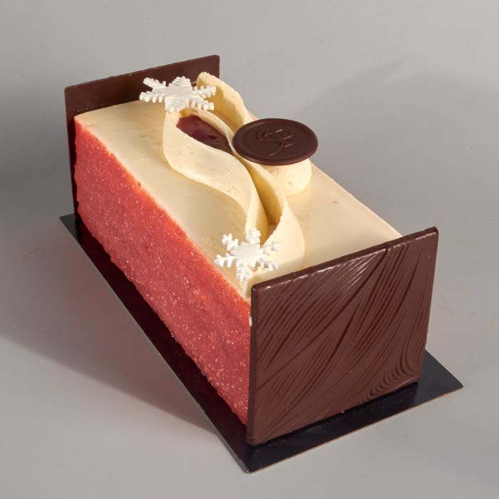 Bûche de Noël Lumi, entre citron, groseille et framboise, de Stéphane Pasco, artisan Pâtissier à Nantes et Vertou