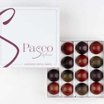 Coffret Opale de 16 bonbons artisanaux de chocolats et caramels de Stéphane Pasco, artisan Chocolatier à Nantes et à Vertou