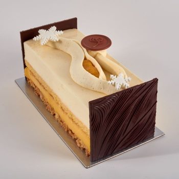 Bûche Glacée de Noël Snow, aux saveurs de vanille et de passion, de Stéphane Pasco, artisan Pâtissier à Nantes et Vertou