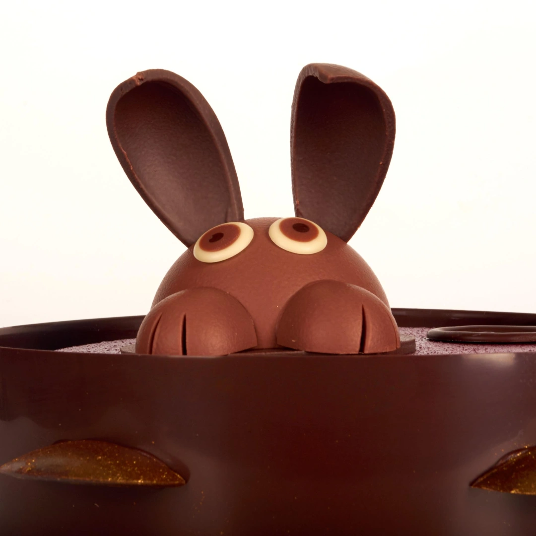 Dessert de Pâques artisanal Stéphane Pasco chocolat Pérou cassis et lapin chocolat