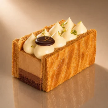 Mille-Feuilles Quadrille, entre Citron, Noisette, Pistache et Pécan, de Stéphane Pasco, artisan Pâtissier à Nantes et Vertou