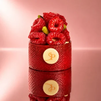 Tarte Framboise artisanale avec ganache pistache Stéphane Pasco, à Nantes et Vertou