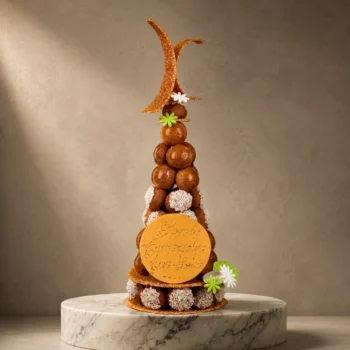 Pièce Montée de Choux Caramélisés et Nougatine en forme de cône de Stéphane Pasco, Pâtissier à Nantes et Vertou