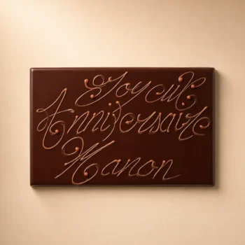 Plaque personnalisée en chocolat, à disposer sur vos pâtisseries, de Stéphane Pasco, Chocolatier à Nantes et Vertou