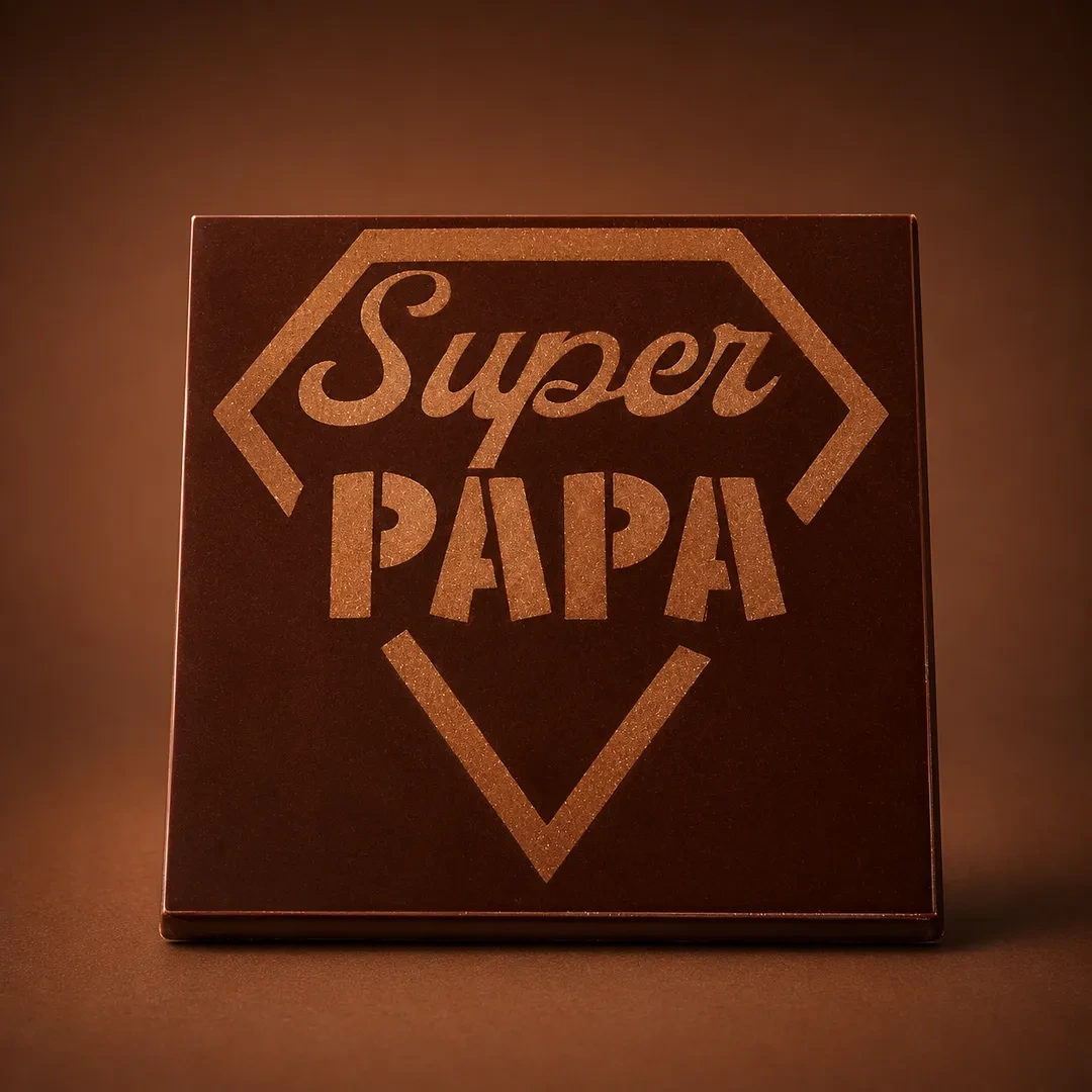 Super Papa, une gourmandise en Chocolat Noir et Praliné Craquant, de Stéphane Pasco, artisan Chocolatier à Nantes