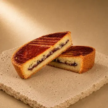 Découpe du gâteau Breton Framboise, en part individuelle, tradition bretonne à la fraîcheur fruitée, de Stéphane Pasco, artisan Pâtissier à Nantes et Vertou