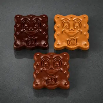BVN, le Biscuit Vertou Nantais de Stéphane Pasco, Biscuit au Gianduja, Praliné Noisette et Sablé Breton, enrobé de Chocolat Noir, Lait ou Blond