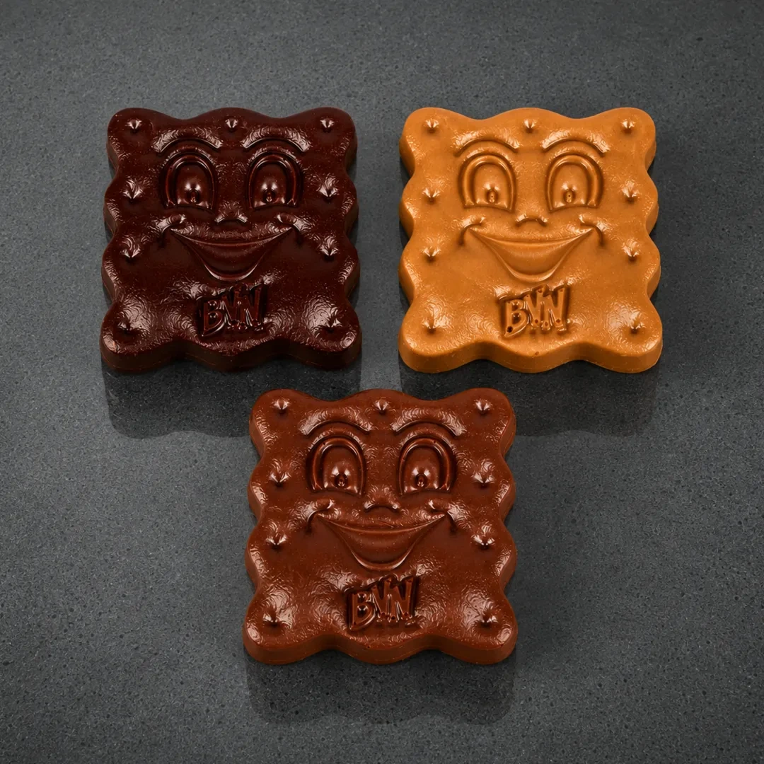 BVN, le Biscuit Vertou Nantais de Stéphane Pasco, Biscuit au Gianduja, Praliné Noisette et Sablé Breton, enrobé de Chocolat Noir, Lait ou Blond