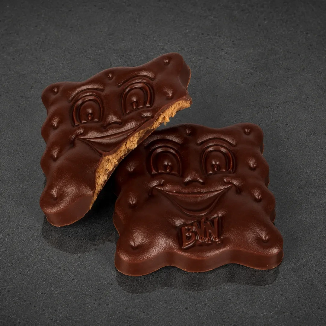 BVN Lait, le Biscuit Vertou Nantais de Stéphane Pasco, Biscuit au Gianduja, Praliné Noisette et Sablé Breton, enrobé de Chocolat Lait