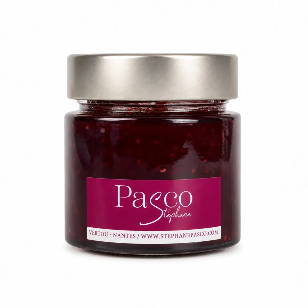 Pot de confiture Artisanale Framboise Litchi de Stéphane Pasco, artisan Confiseur à Nantes et Vertou