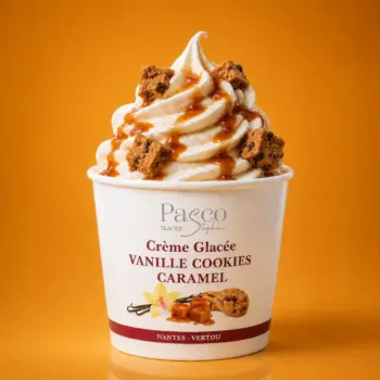 Pot de Crème Glacée artisanale Vanille Cookies Caramel de Stéphane Pasco, Artisan Glacier à Nantes et Vertou