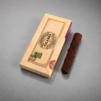 Etui à Cigare, composé de 2 Cigares en Chocolat Noir et Praliné Noisette Fleur de Sel, de Stéphane Pasco artisan Chocolatier à Nantes