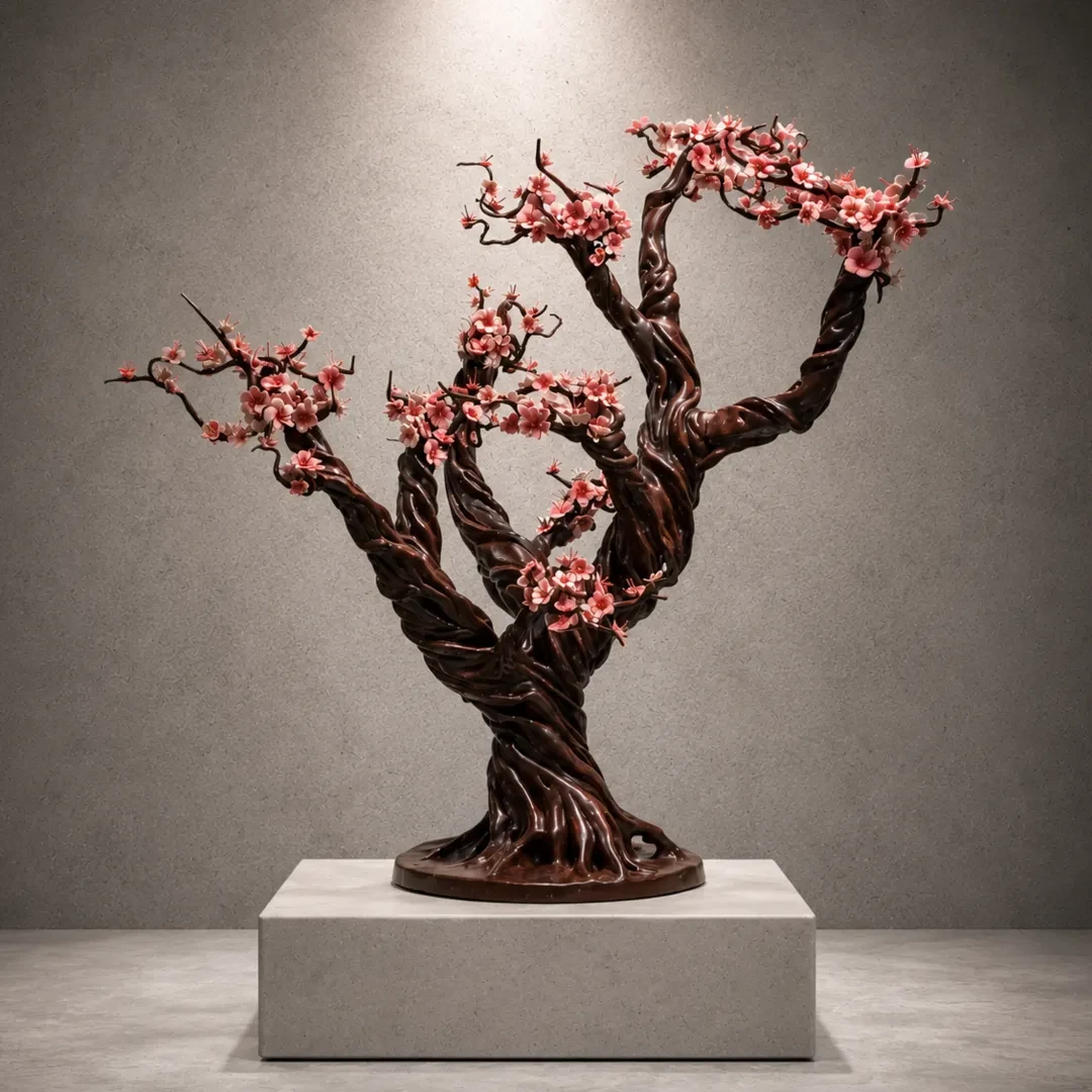 Pièce artistique en Chocolat en forme d'arbre Sakura, de Justin Merlet, apprenti BTM chez Stéphane Pasco