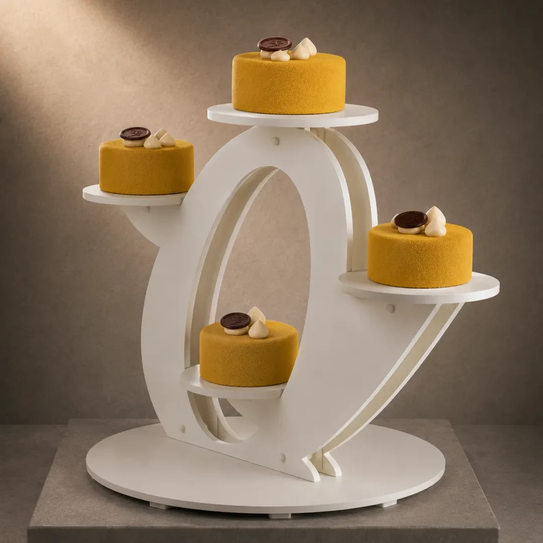 Présentoir blanc pour entremet, à réserver dans l'une de nos boutiques, Stéphane Pasco Pâtissier, Chocolatier et Glacier, à Nantes et Vertou
