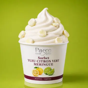 Pot de Sorbet fait maison Yuzu Citron Vert Meringue de Stéphane Pasco, Artisan Glacier à Nantes et Vertou