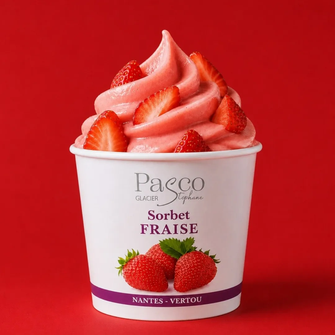 Pot de Sorbet artisanal Fraise de Stéphane Pasco, Artisan Glacier à Nantes et Vertou