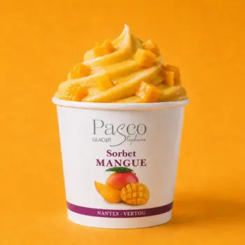 Pot de Sorbet artisanal Mangue de Stéphane Pasco, Artisan Glacier à Nantes et Vertou