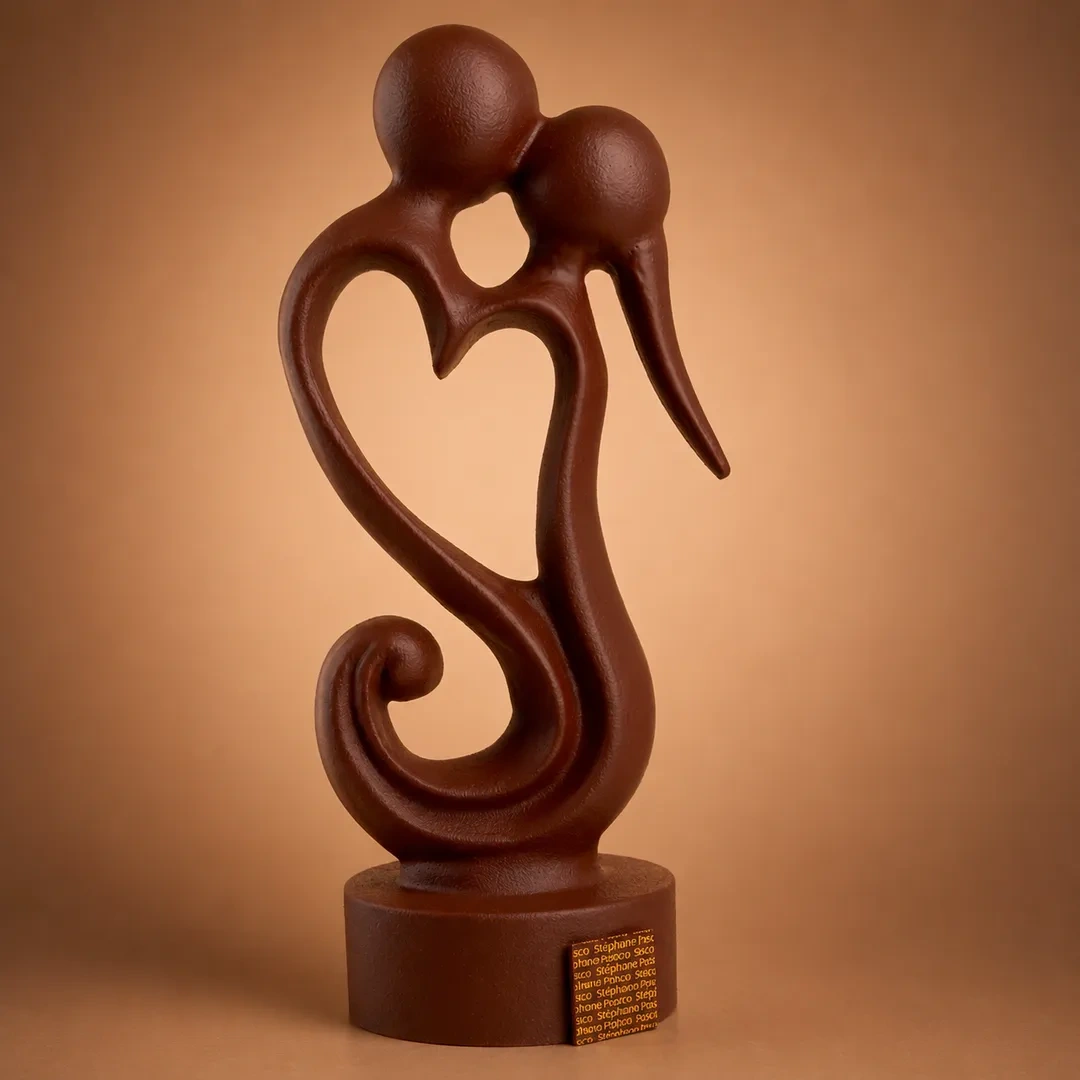 Figurine d'un Couple en Chocolat de Stéphane Pasco, artisan Chocolatier à Nantes et Vertou